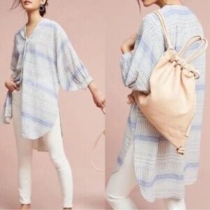 Anthropologie Maeve Lena Yarn Dyed Tunic in Off White/Blue - Size M